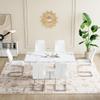 63'' Marble Rectangular Dining Table Set, 7 Piece with MDF Top and Base, 6 PU Leather Chairs with Chrome Legs view 2