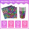 XIENBLOC 120pcs Neon Rainbow Leopard Birthday Party Supplies Paper Plates Napkins Cheetah Girl's Sparkly Splatter Paper Tableware Set Disposable Cups Pink Forks 24 Guests view 4