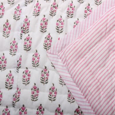 Ridhi Cotton Reversible Quilt Hand Block Printed King 96 X 106 Punch Pink Soft Lightweight Blanket for Sofa Couch & Bed Dcor Lightweight Soft Breathable Handmade