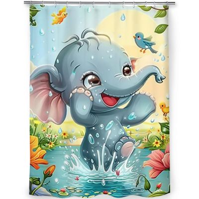RMSGOZO HD Printed Shower Curtain for Bathroom, Cartoon Cute Elephant Shower Curtain 60X72 Inches, Thickened Opaque Shower Curtain, Metal Rust-Resistant Grommet Design with 12 Hooks