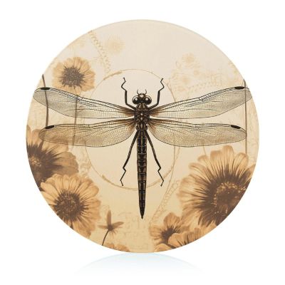 Dragonfly on Sunflower Cutting Board Decorative Tempered Glass Chopping Blocks Nonslip Food Tray Chopping Mat for Kitchen Home