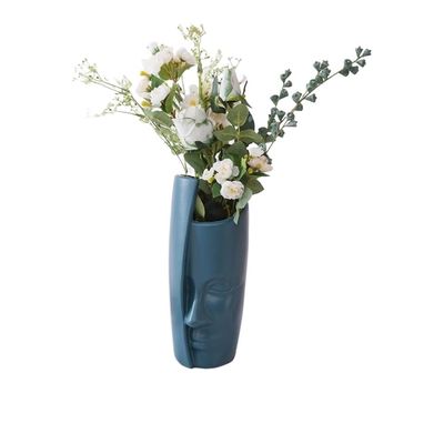 Coastal Room Decor White Imitation Ceramic Flower Vase Flower Pot Decoration Suitable for Centerpieces Living Room Bookshelf Mantel Vintage Decor(Navy blue-02)
