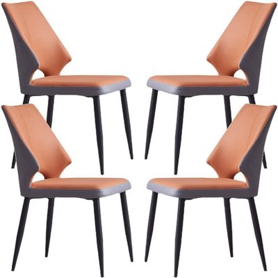 HAOKAZLBR Modern Dining Room Chairs Upholstered Dinner Chair Dining Chairs Set of 4 Tech Cloth Living Room Lounge Counter Chairs Sturdy Carbon Steel Metal Legs(Sunny Orange+Dark Gray)