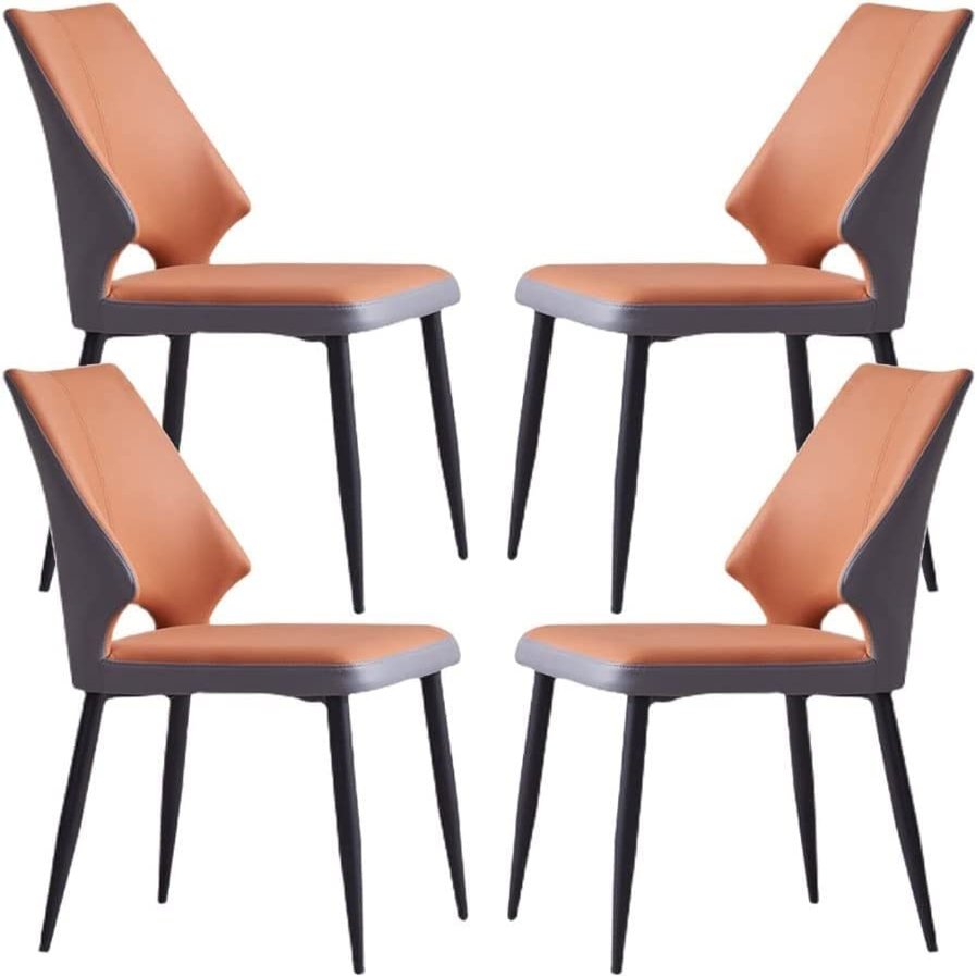HAOKAZLBR Modern Dining Room Chairs Upholstered Dinner Chair Dining Chairs Set of 4 Tech Cloth Living Room Lounge Counter Chairs Sturdy Carbon Steel Metal Legs(Sunny Orange+Dark Gray)