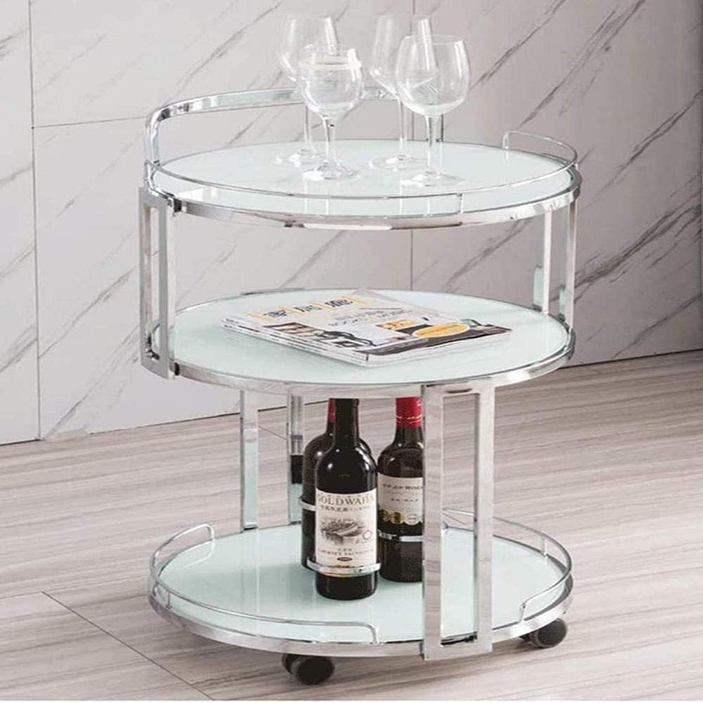 DBZRRKHDC Bar Cart Hotel Serving Cart Living Room, Party Cabinet On Wheels Wine Cart Hotel Wine Tea Drink Kitchen Bar Cart, Silver Black(Silver White)