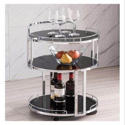 DBZRRKHDC Bar Cart Hotel Serving Cart Living Room, Party Cabinet On Wheels Wine Cart Hotel Wine Tea Drink Kitchen Bar Cart, Silver Black(Silver Black)
