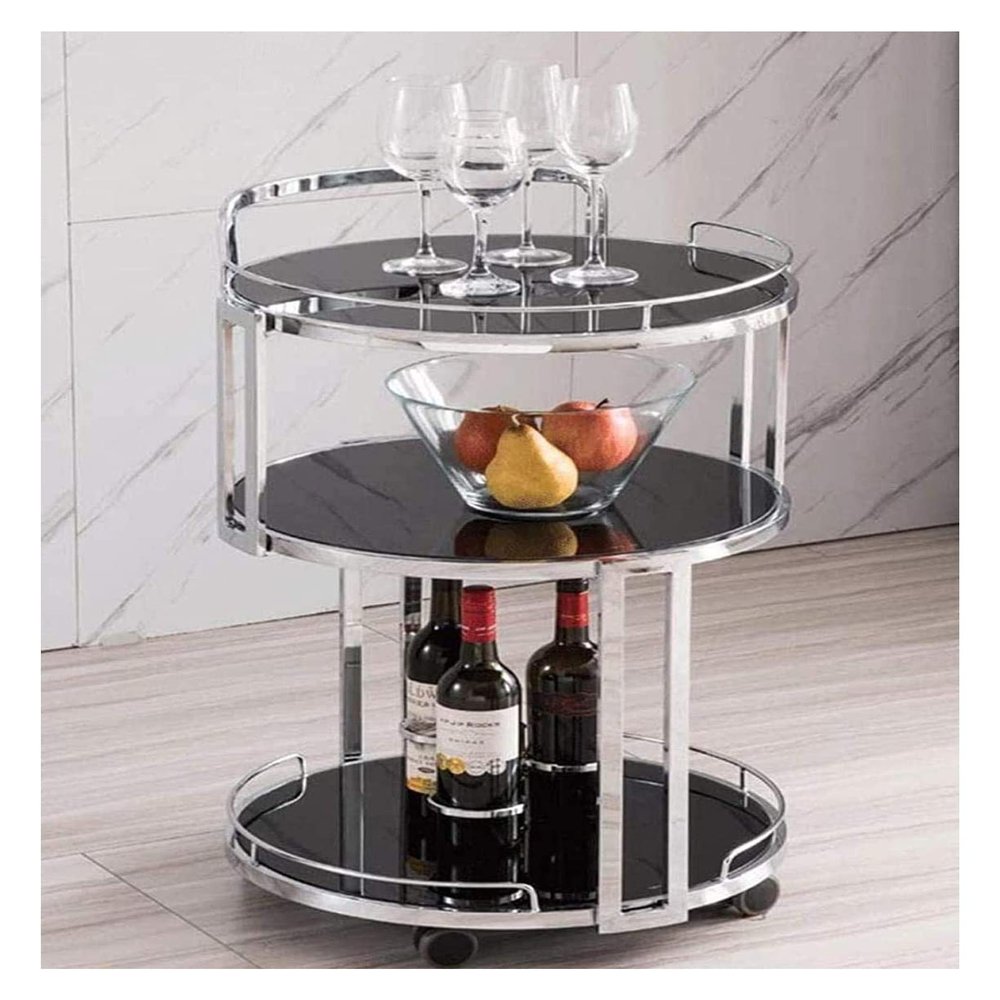 DBZRRKHDC Bar Cart Hotel Serving Cart Living Room, Party Cabinet On Wheels Wine Cart Hotel Wine Tea Drink Kitchen Bar Cart, Silver Black(Silver Black)