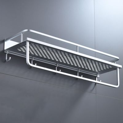 EHCBFCVN Space Aluminum Bathroom Shelf, Wall Mounted Storage Rack, Wall Storage Rack, Skeletonized Design with Hooks and Crossbars, Suitable for Washroom, Kitchen, Student Dormitory(50 * 14 * 13cm)