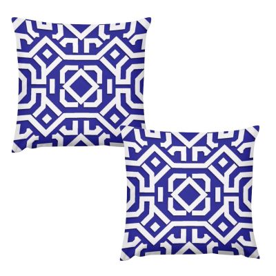 ArogGeld Boho Ethnic Bukhara Ikat Textile Blue Throw Pillow Covers 20"x20" Set of 2 Dark Navy Blue Ikat Geometric Throw Pillow Cushion Short Plush Chinoiserie Toss Pillows for Car Chair Sofa