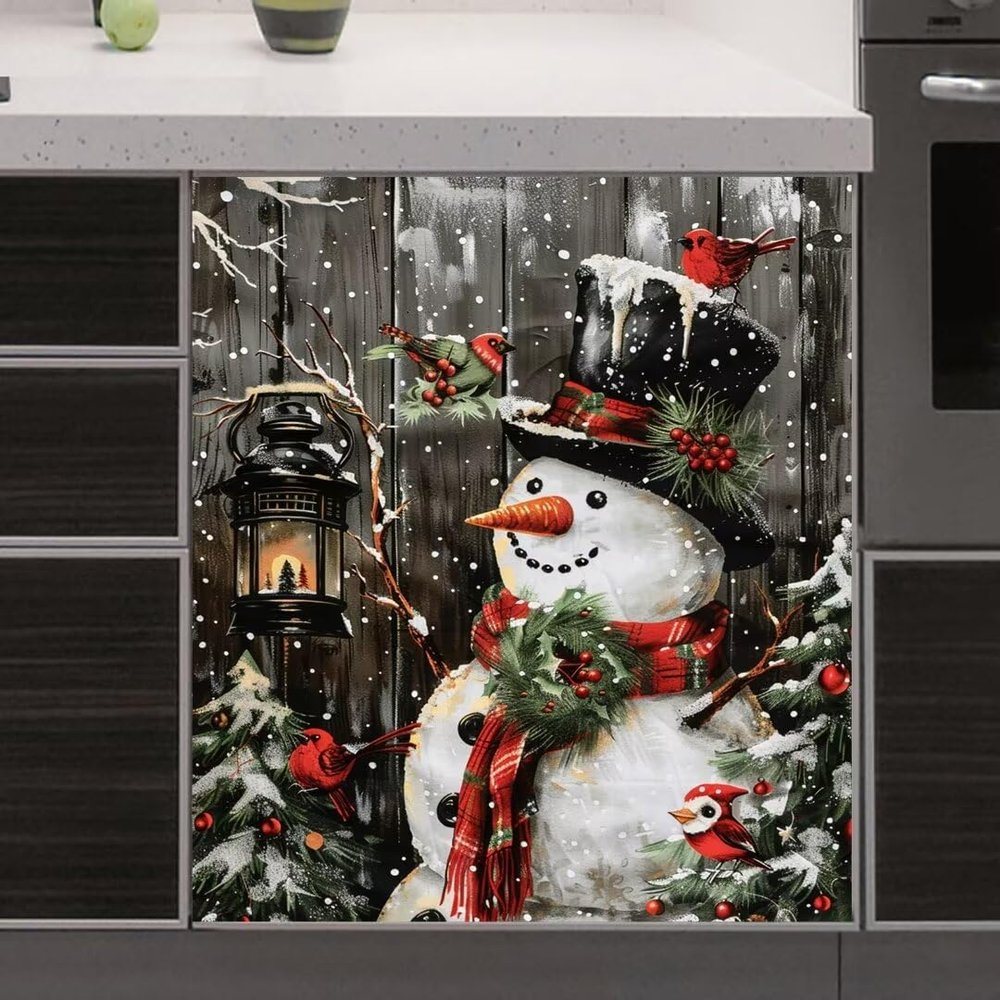 MLGB Christmas Snowman Magnet Dishwasher Front Full Door Cover, Winter Birds Home Appliances Magnetic Fridge Decals Sheet, Christmas Tree Magnetic Sticker (23" x 26")