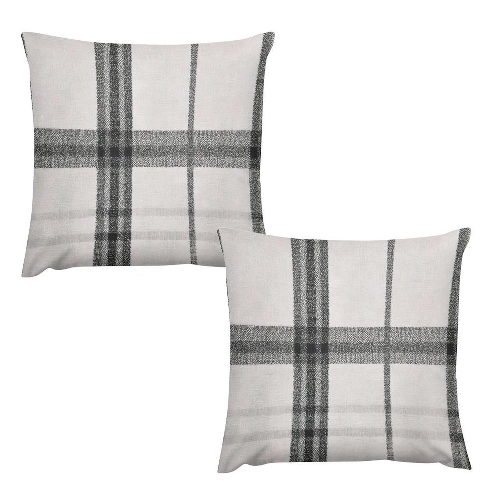 ArogGeld Gray Black Buffalo Check Sofa Pillow Cover Set of 2 Vintage Tan Plaid Charcoal Throw Pillow Cushion Chinoiserie Double Side Velvet Throw Pillow Case for Living Room Bedroom 20"x20"