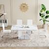 63'' Marble Dining Table Set - Rectangular Pattern MDF Top and Base, 4 PU Leather Chairs with Chrome Legs view 2