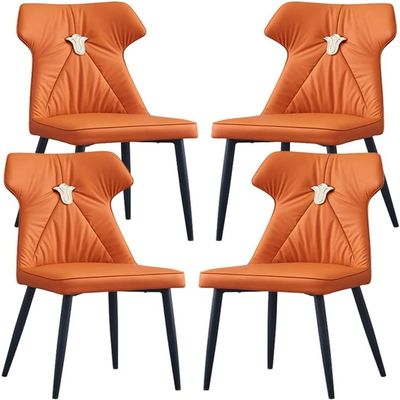 HAOKAZLBR Modern Dining Room Chairs Upholstered Dinner Chair Kitchen Dining Chairs Set of 4 Leather Kitchen Living Room Lounge Counter Chairs Sturdy Carbon Steel Metal Legs(Orange)