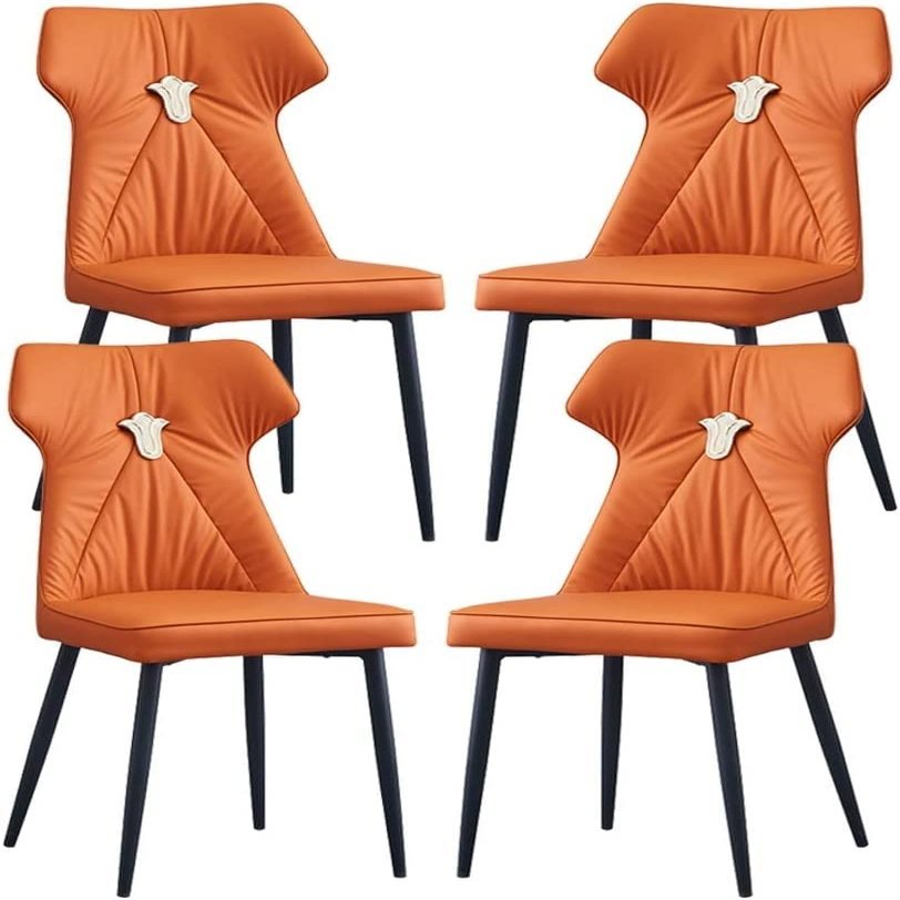 HAOKAZLBR Modern Dining Room Chairs Upholstered Dinner Chair Kitchen Dining Chairs Set of 4 Leather Kitchen Living Room Lounge Counter Chairs Sturdy Carbon Steel Metal Legs(Orange)