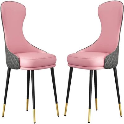Modern Dining Room Chairs Upholstered Dinner Chair Dining Chairs Set of 2, Modern Leather High Back Kitchen Chair with Carbon Steel Metal Legs for Counter Lounge Living Room Reception Chair(Pink)