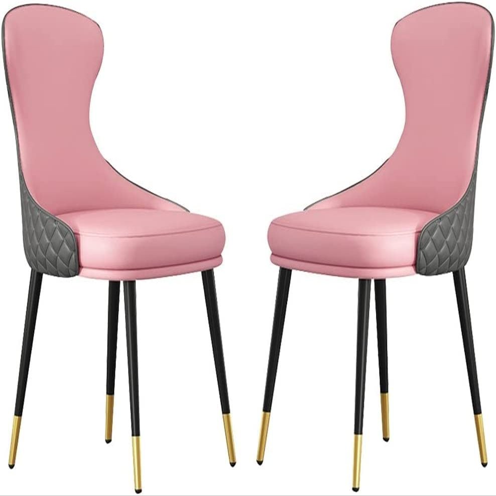 Modern Dining Room Chairs Upholstered Dinner Chair Dining Chairs Set of 2, Modern Leather High Back Kitchen Chair with Carbon Steel Metal Legs for Counter Lounge Living Room Reception Chair(Pink)