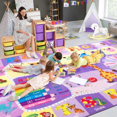 B BENRON Kids Rugs for Playroom Bedroom Classroom Nursery, Non-Slip and Washable Rugs for Children Toddlers Girls, Educational and Fun Rug Carpets with ABC Alphabet Animals Shapes, 6x9, Purple