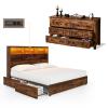 AMERLIFE 2-Piece Bedroom Set, Queen Bed Frame & 6 Drawer Dresser, Platform Bed with 51.2" LED Bookcase Headboard & Under-Bed Storage, Farmhouse Wood Bedroom Furniture Set view 1