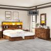 AMERLIFE 2-Piece Bedroom Set, Queen Bed Frame & 6 Drawer Dresser, Platform Bed with 51.2" LED Bookcase Headboard & Under-Bed Storage, Farmhouse Wood Bedroom Furniture Set view 2
