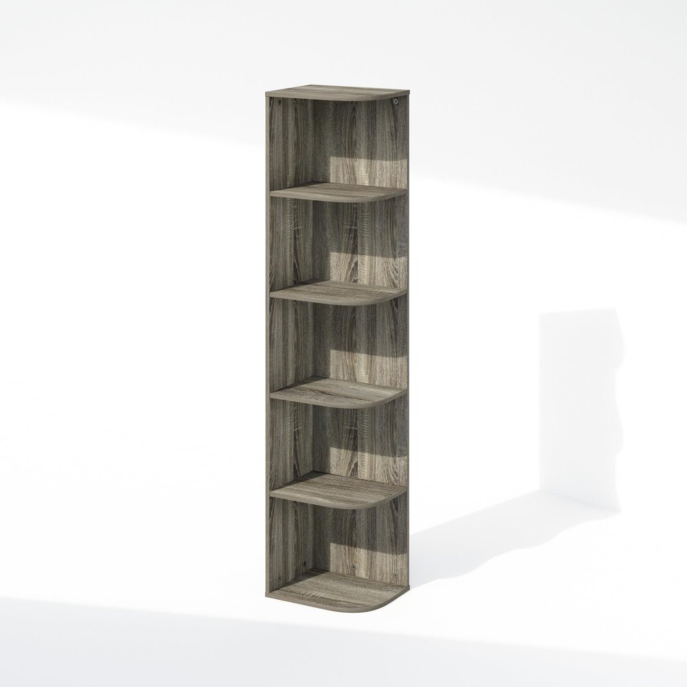 Furinno Reed Corner Shelf, 5-Tier Corner Bookshelf, Book Shelf, Corner Shelves, Storage Rack, for Organization and Storage, Home Office, Living Room, French Oak