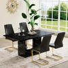63'' Marble Dining Table Set for 4, 5 Piece Dining Table Set, Rectangular Marble Pattern MDF Dining Table Top and Base, 4 PU Leather Dining Chairs with Chrome Plated Metal Legs for Dining Room. view 1