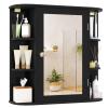 Tangkula Bathroom Medicine Cabinet with Mirror, Modern Wall Mounted Space-Saving Storage Organizer with Mirrored Door, 4 Internal Shelves & 6 Open Side Shelves, Bathroom Wall Cabinet (Black) view 1