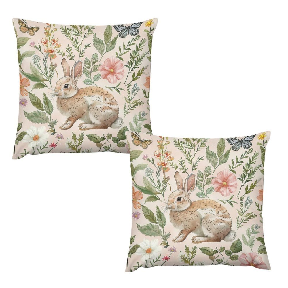 ArogGeld Chinoiserie Pillow Covers Set of 2 Rabbit Floral Bunny Flower Vintage Throw Pillow Cover Easter Bunnies and Wildflowers Spring Sofa Pillowcase Velvet Throw Pillow Case 20"x20"