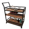 EHVYBDX Trolley Rolling Serving Cart Bar Serving Cart Home Rustic Mobile Kitchen Serving cart Industrial Vintage Style Wood Metal Serving Trolley,with Wine Glasses Hooks view 1
