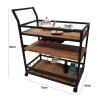 EHVYBDX Trolley Rolling Serving Cart Bar Serving Cart Home Rustic Mobile Kitchen Serving cart Industrial Vintage Style Wood Metal Serving Trolley,with Wine Glasses Hooks view 3