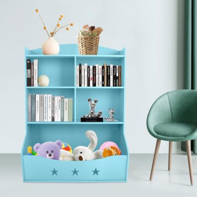 Kids Bookshelf Kid Toy Storage Organizer Home Organization Toys Bookcases 3Tier Children Wooden Bookshelves Easy to Assemble Book Cabinets for Nursery Kindergarten Playroom Bedroom Study Room (Blue)