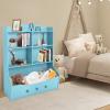 Kids Bookshelf Kid Toy Storage Organizer Home Organization Toys Bookcases 3Tier Children Wooden Bookshelves Easy to Assemble Book Cabinets for Nursery Kindergarten Playroom Bedroom Study Room (Blue) view 3