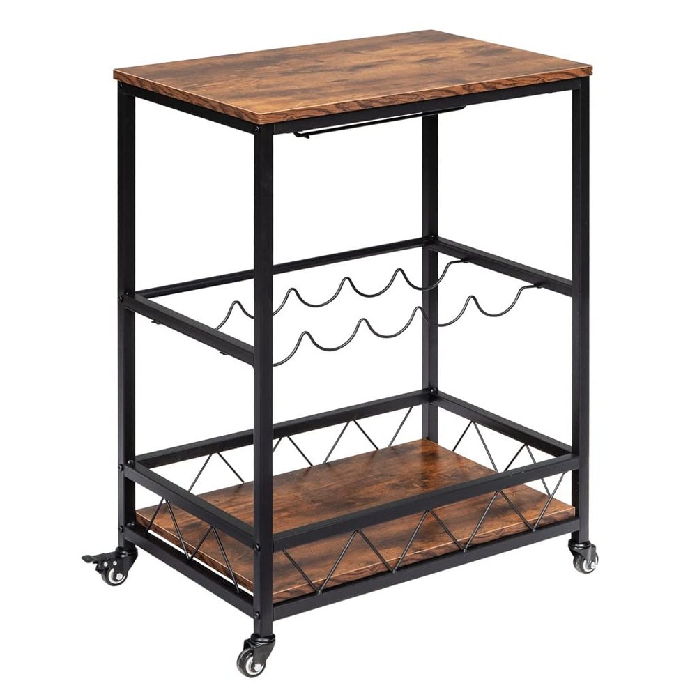 EHVYBDX Trolley Bar Serving Cart Home Mobile Kitchen Serving Cart Industrial Vintage Style Wood Metal Serving Trolley