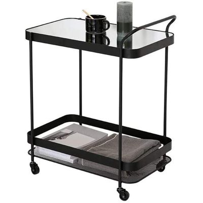 EHVYBDX 2-Tier Rolling Service Cart - Kitchen Hotel BarBathroom Trolley - Full-Metal Kitchen Bathroom Shelf - Multi-Function Practical Display Shelf Wrought Iron