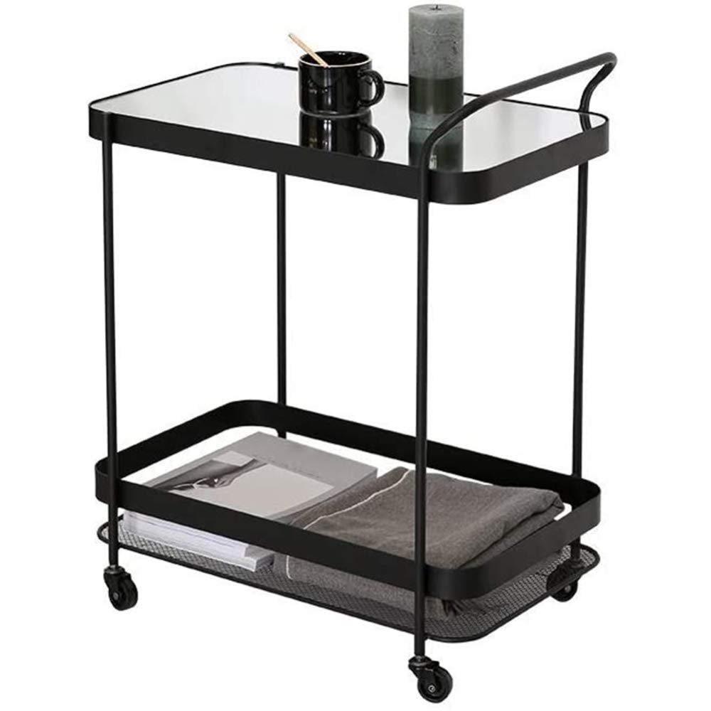 EHVYBDX 2-Tier Rolling Service Cart - Kitchen Hotel BarBathroom Trolley - Full-Metal Kitchen Bathroom Shelf - Multi-Function Practical Display Shelf Wrought Iron