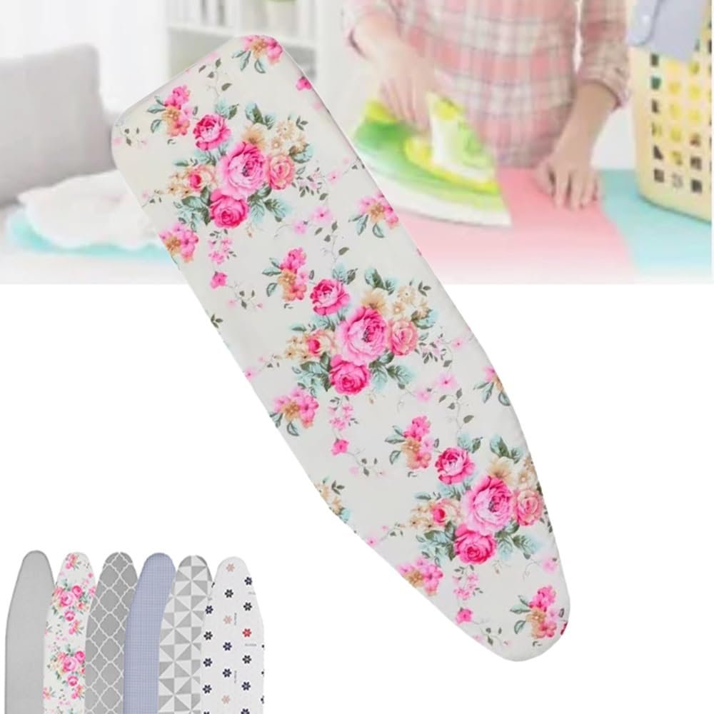 TAJMDGW Ironing Board Cover Pad Cotton 12x36in 15x48in, Ironing Board Pad Heavy Duty, Scorch Resistant Iron Board Cover with Thick Padding 2 Layers(Peony,13 X 44 Inch (34 X 110 Cm))
