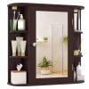 Tangkula Bathroom Medicine Cabinet with Mirror, Modern Wall Mounted Space-Saving Storage Organizer with Mirrored Door, 4 Internal Shelves & 6 Open Side Shelves, Bathroom Wall Cabinet (Coffee) view 1