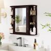 Tangkula Bathroom Medicine Cabinet with Mirror, Modern Wall Mounted Space-Saving Storage Organizer with Mirrored Door, 4 Internal Shelves & 6 Open Side Shelves, Bathroom Wall Cabinet (Coffee) view 4