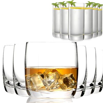 13oz Highball Glasses Set of 6 with 10.5oz Lowball Glasses Set of 6, Premium Crystal Drinking Glasses for Whiskey, Scotch, Cocktail and Juice
