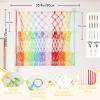 2 Tier Stuffed Animal Storage Shelf Net, 35x30'' Large Plushie Net w/ 2.4/1'' Dense Mesh for Mini Medium Stuffy Teddy, Rainbow Boho Macrame Toy Holder Display w/ Lights&Clips for Nursery Kid Girl Boy view 2