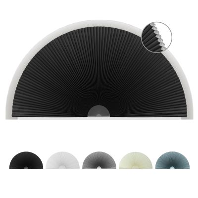 Arch Window Shade Blackout, Stick on Cellular Shades Cordless No Drill Honeycomb Blinds, Thermal Insulated UV Protection Fabric Half Circle Window Coverings Room Darkening Shades (Black, 48"W x 24"H)