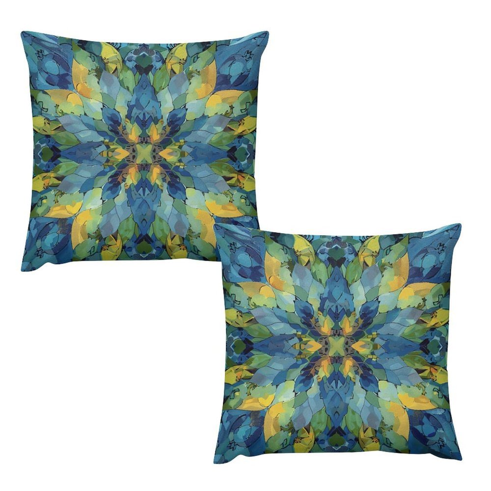 ArogGeld Watercolor Portuguese Abstract Damask Throw Pillow Cover Set of 2 20"x20" Abstract Flower Trellis Blue Throw Pillows Chinoiserie Dutch Velvet Throw Pillow Case for Living Room Bedroom