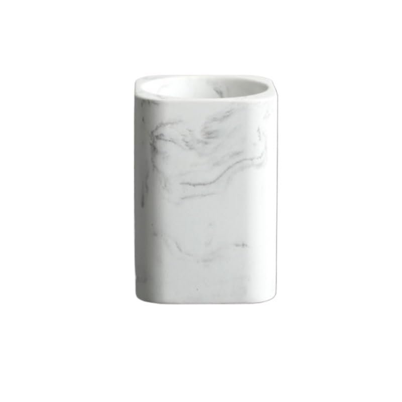 HDNSAUD Soap Dispenser Set Bathroom Accessories Set Soap Dispenser Cotton Jar Mouthwash Cup Imitation Marble TumblerToothbrush Holder and Tray Marble White(Mouthwash Cup)