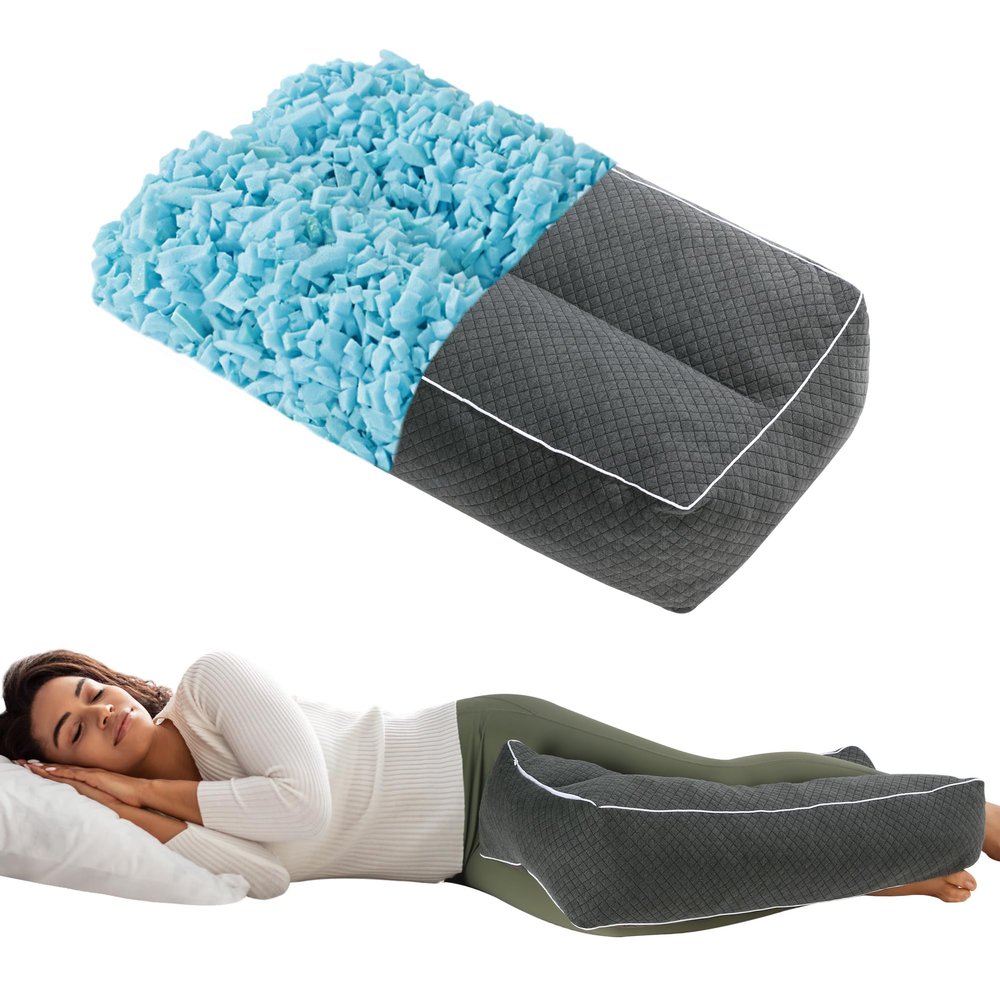 HOMBYS Shredded Memory Foam Knee Pillow for Side Sleepers, 5.5" Height Pillow Between Legs for Aligns Spine & Relieves Pressure Hip & Leg Elevation, Supportive Pillow for Pregnancy, Sciatica, Grey