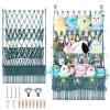 iHansee 3 Tier Stuffed Animal Storage Shelf Net, 24x39 Inch Large Plushie Net w/LED Light & Clips for Mini Medium Stuffy Teddy, Aqua Boho Macrame Wall Toy Holder Display for Nursery Kids Girls Boys view 1