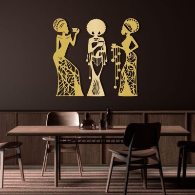 Metal Wall Art, 3 Piece African Women Metal Wall Decor, African American Metal Wall Art, Woman Wall Art, African Art Wall Decor, African Wall Art, Wall Decor for Living Room (Gold, 39"x36" | 100x91cm)