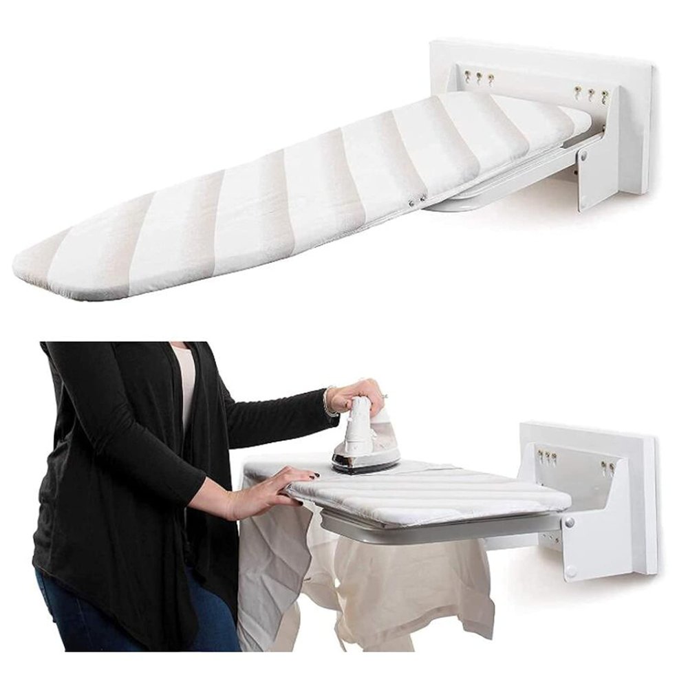 SDdPulse Hiding Ironing Board Wall Mounted Foldaway Ironing Board, Space Saving Design,Engineered to Last A Lifetime,Swivels Up to 180 Degrees,Complete with Fittings and Foldable Ir,White
