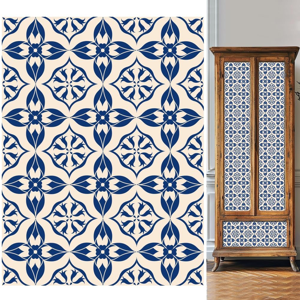 WEBEEDY 36 PCS Blue-Beige Tile Sticker Decal Easy to Peel and Stick Self-Adhesive Wall Tile Decals Waterproof Removable Decorative Stickers for Kitchen Bathroom Laundry Shower Decor(4x4 Inch)