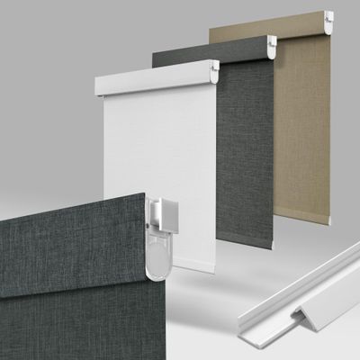 MoDanCeQ No Drill No Tools Blackout Roller Shades for Windows, Cordless Blinds with Linen Fabric-Matched, Custom Roller Blinds for Home Office Door, Black Grey, 30" W x 36" H