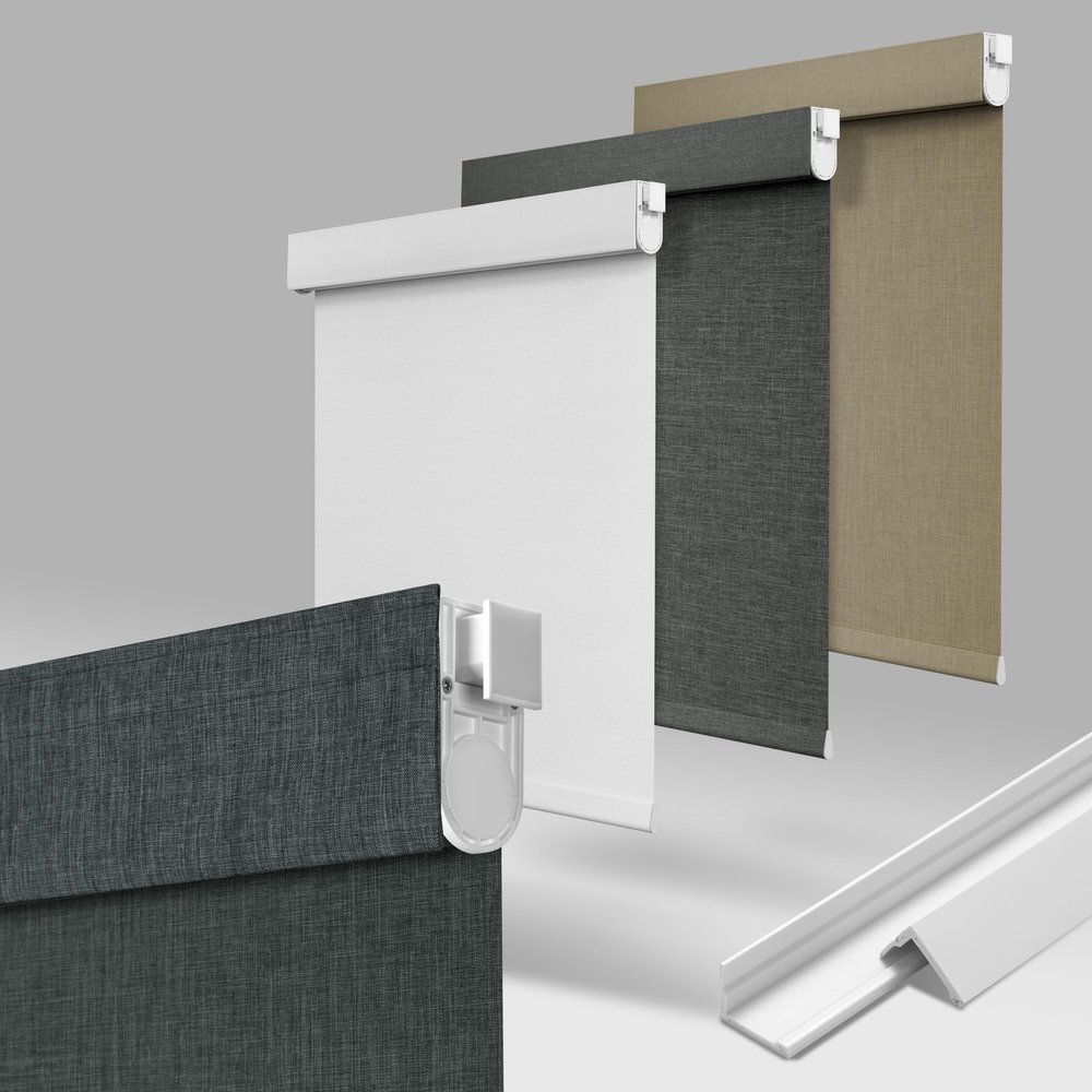 MoDanCeQ No Drill No Tools Blackout Roller Shades for Windows, Cordless Blinds with Linen Fabric-Matched, Custom Roller Blinds for Home Office Door, Black Grey, 30" W x 36" H