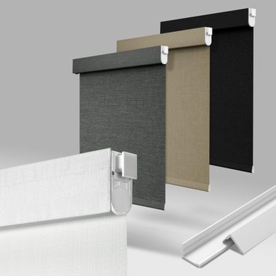 MoDanCeQ No Drill No Tools Blackout Roller Shades for Windows, Cordless Blinds with Linen Fabric-Matched, Custom Roller Blinds for Home Office Door, White, 34.5" W x 64" H